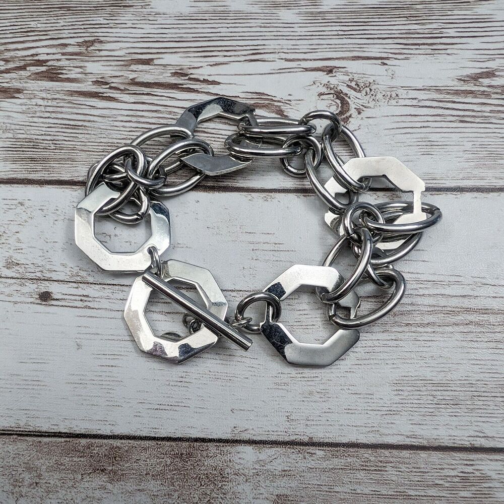 Silver Tone Bracelet / Bangle Octagon Links - Surface Marks